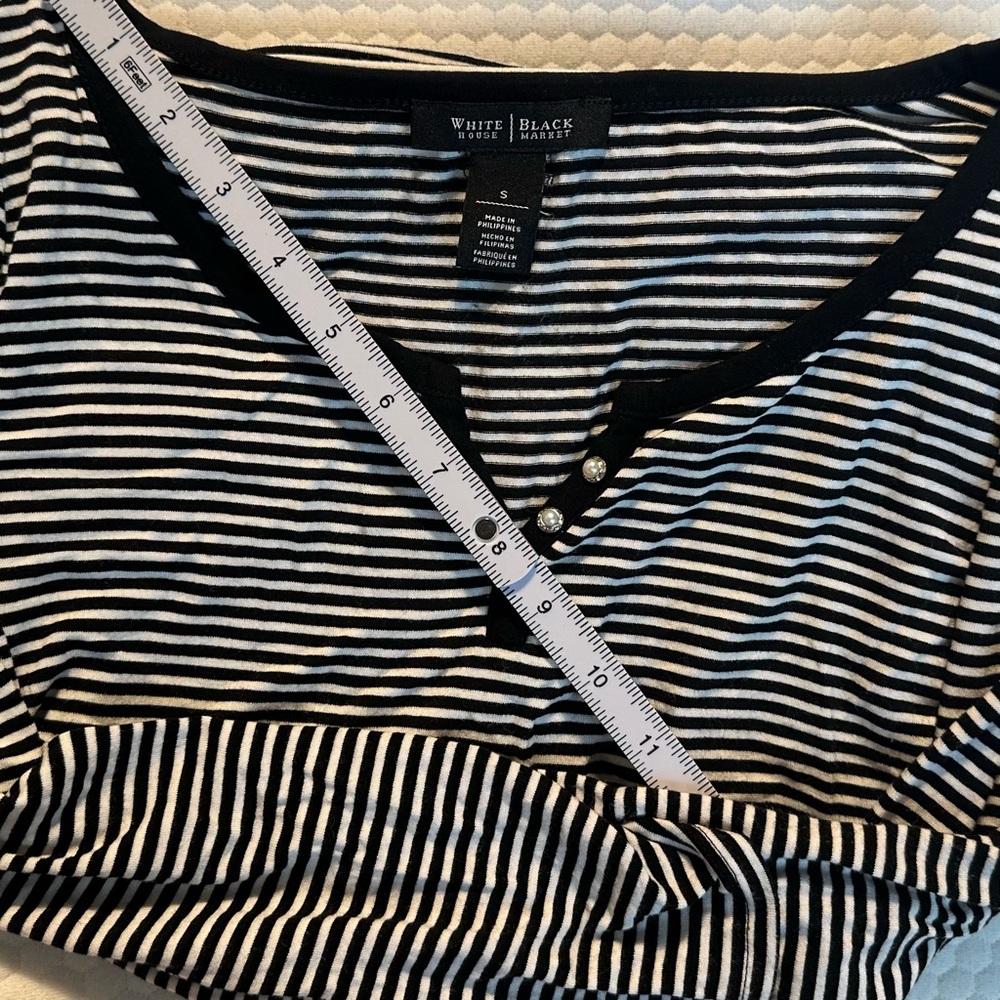 Clearance White House Black Market Black and White Striped Fitted Ruched Blouse - Picture 4 of 9